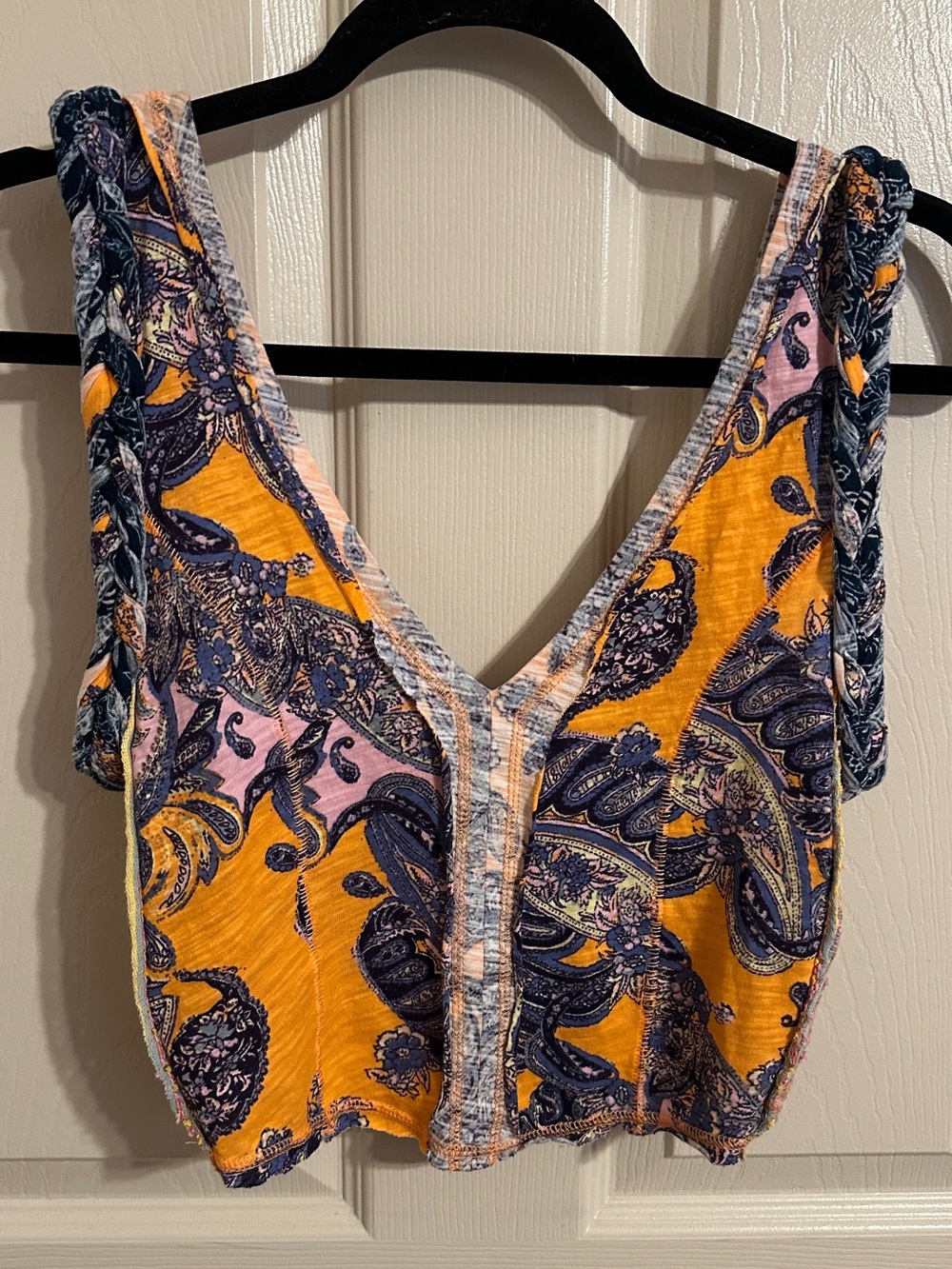 Free People Izabella Paisley V-Neck Crop Top, Orange & Purple w MultiColor, Sz S - Picture 3 of 11